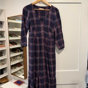 Marine Layer Navy and Pink Plaid Maxi Dress